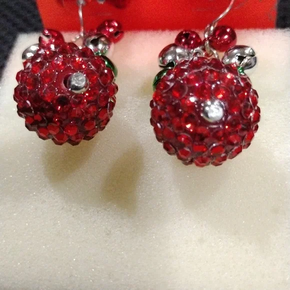Festive Tiny Bells W/Big Red Ball Earrings- TurnUP Volume- Hear The Sweet Jingle - Picture 4 of 5